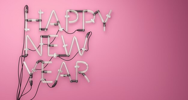 Free Photo happy new year neon light pink 3d
