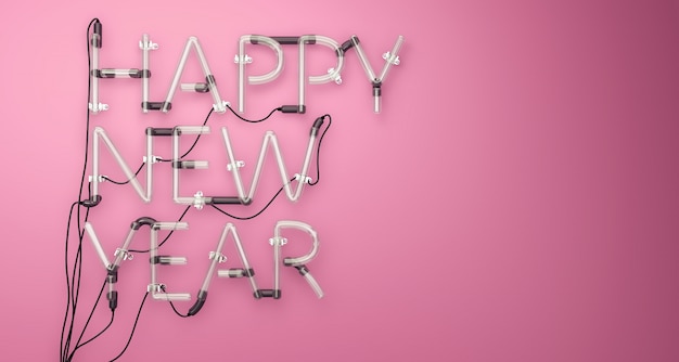Happy New Year Neon Light Pink 3D