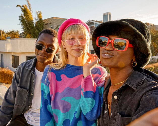 Happy people outdoors with sunglasses