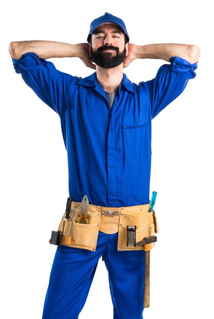 Happy plumber man