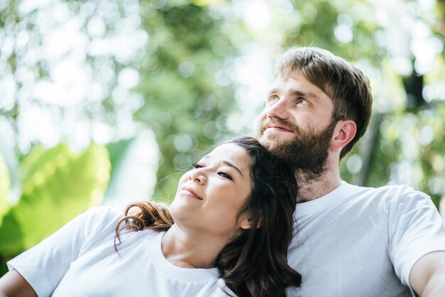 Happy Smiling Couple diversity in love moment together