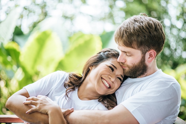 Happy Smiling Couple diversity in love moment together