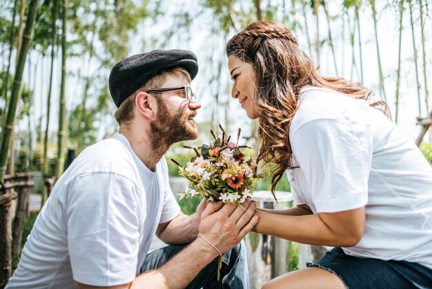 Happy Smiling Couple diversity in love moment together