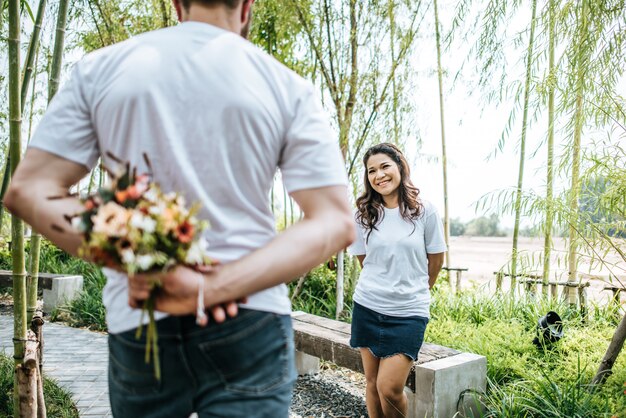 Happy Smiling Couple diversity in love moment together