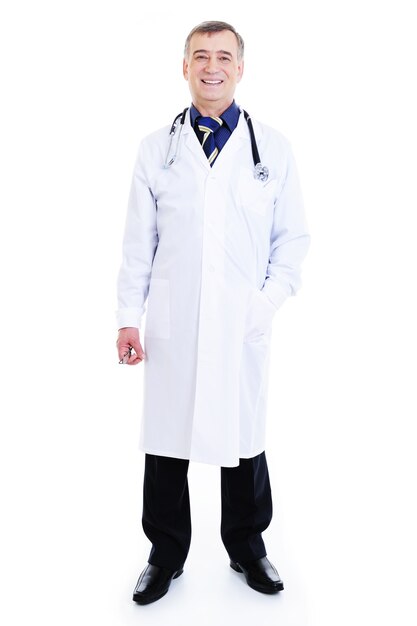 Happy successful adult male doctor with stethoscope