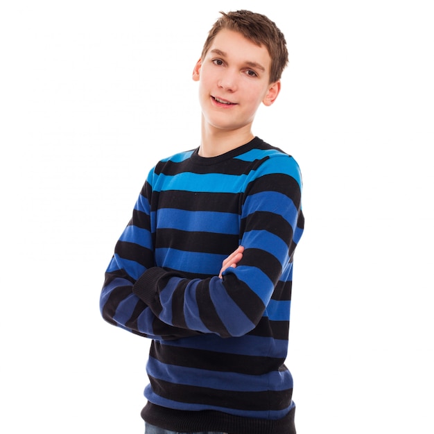 Happy teenager boy in casual standing