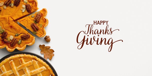 happy thanksgiving banner with delicious pie