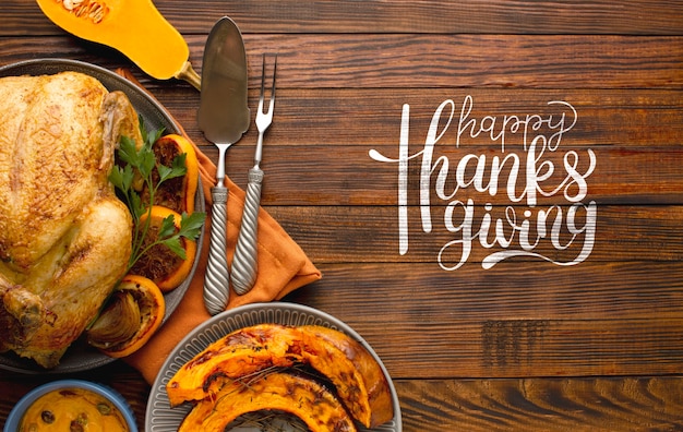 Happy thanksgiving banner with food