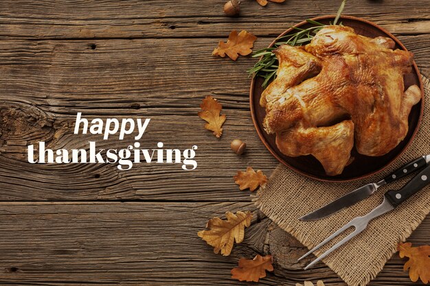 Happy thanksgiving banner with tasty turkey