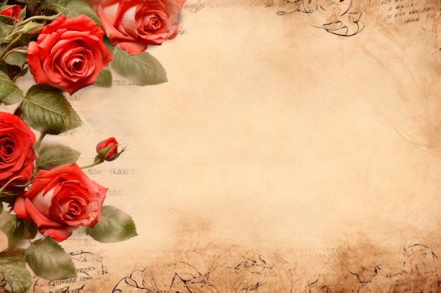 Happy Valentine's Day concept on vintage paper sheet with roses