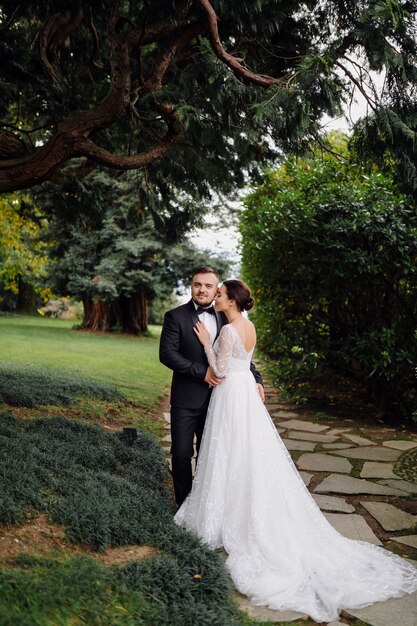 Happy wedding couple in Como Lake, Italy