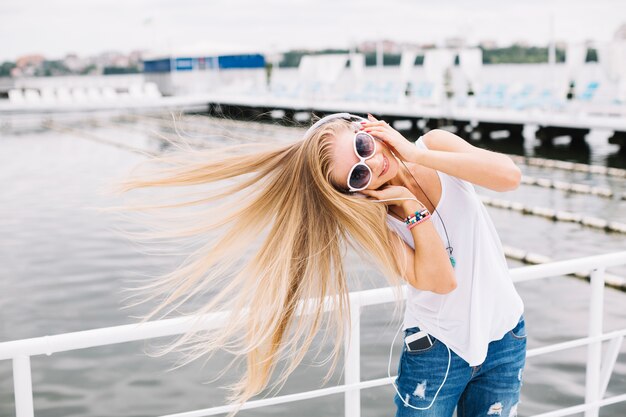 Happy woman shaking head