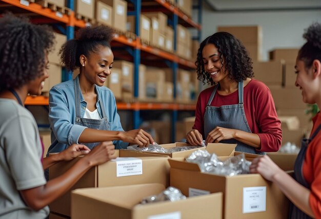 Happy women working together