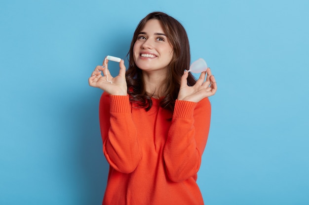 Happy young adult beautiful woman wearing casual attire