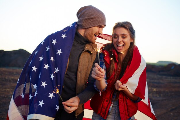 Happy Young Americans Celebrating Freedom