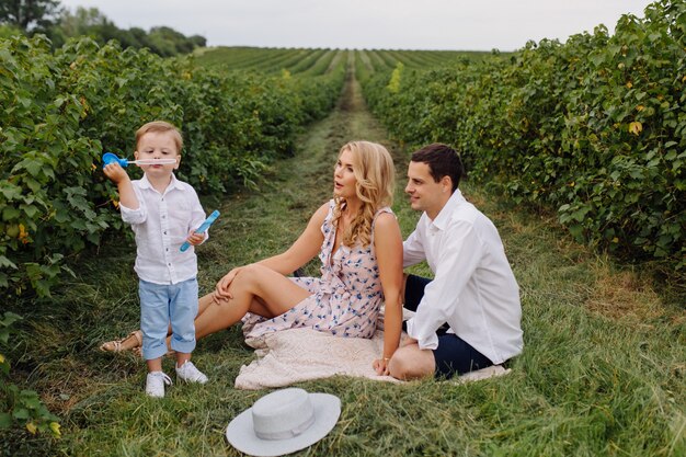 Happy Young Family Dad,mom and little  son looks happy in the park