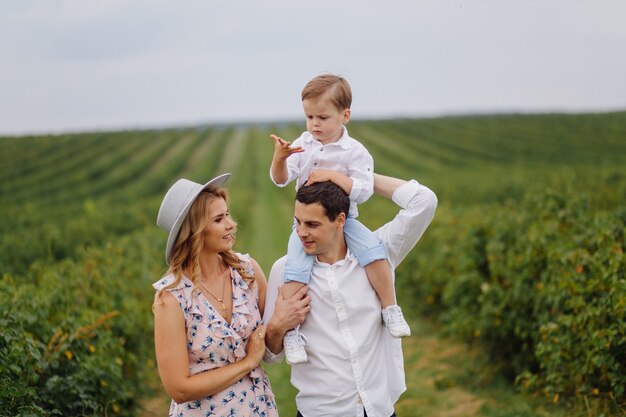 Happy Young Family Dad,mom and little  son looks happy in the park