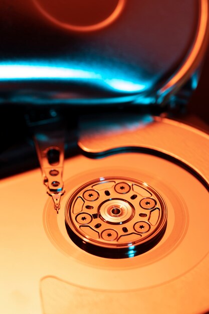 Hard disk with blue light high angle