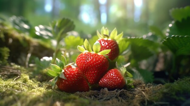 新鮮な熟した大きな赤いイチゴ果実の収穫 AI 生成画像
