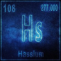 Free photo hassium chemical element, sign with atomic number and atomic weight, periodic table element