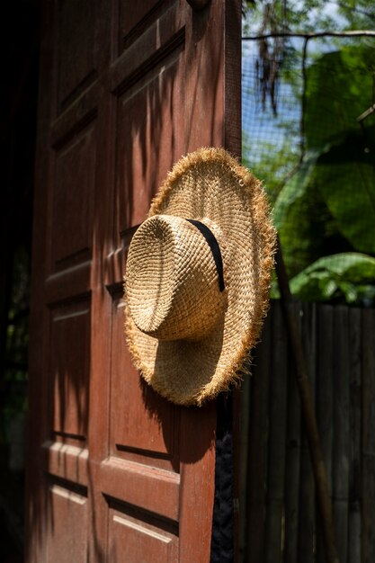Hat hanging on doorknob