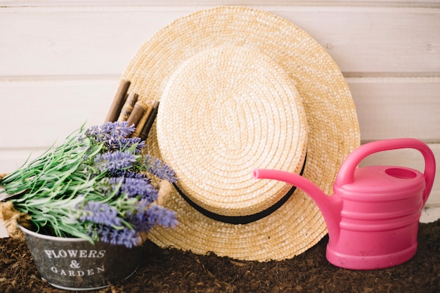 Hat and watering pot