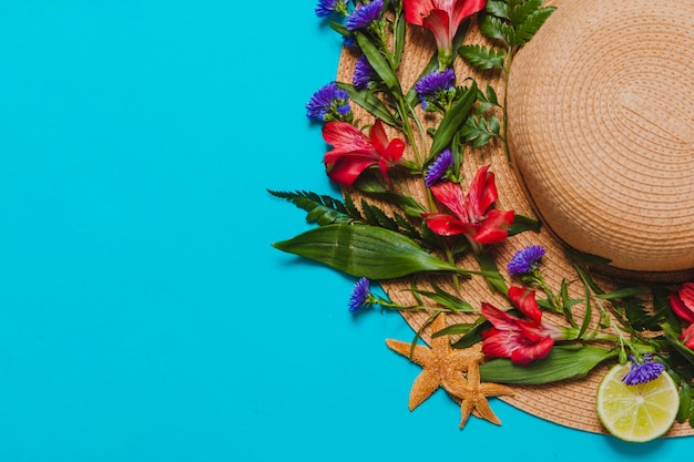 Hat with floral decoration