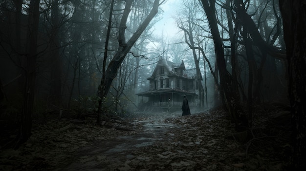 Free photo haunted house with spooky aesthetic and cinematic style
