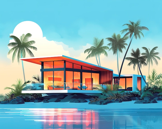hawaii landscape with digital art style