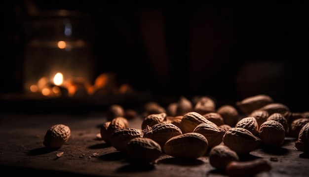 Foto gratuita dessert di nocciole e cioccolato su tavola rustica ai generativa