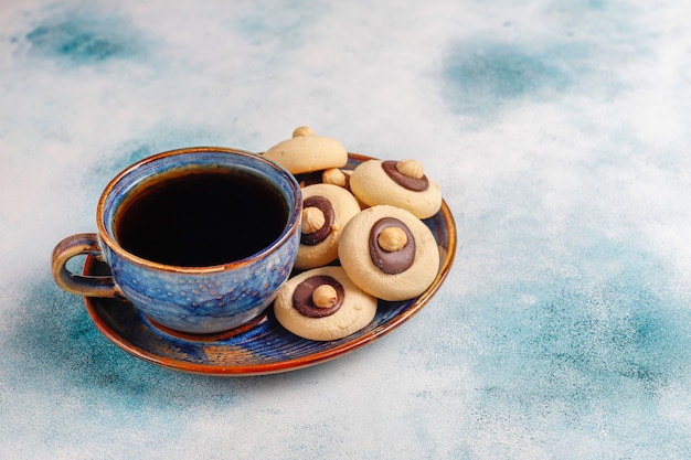 Hazelnut cookies with hazelnuts,top view