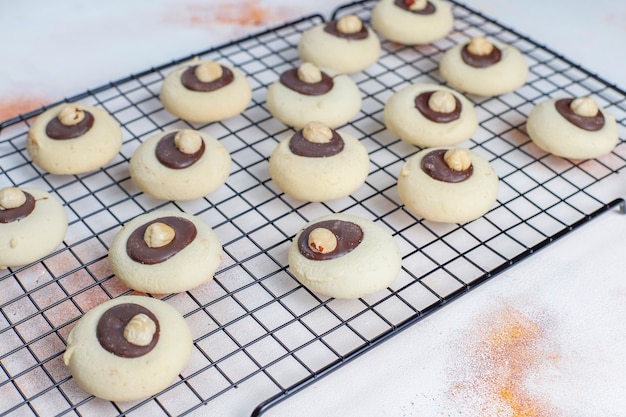 Hazelnut cookies with hazelnuts,top view