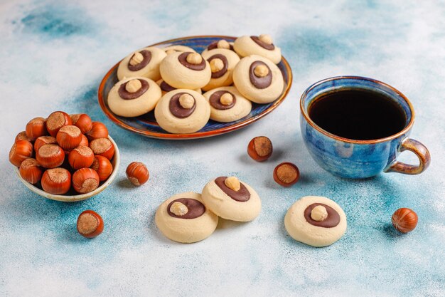 Hazelnut cookies with hazelnuts,top view