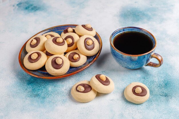 Hazelnut cookies with hazelnuts,top view