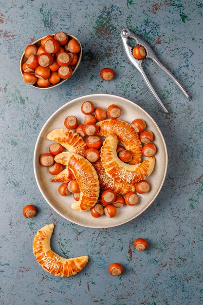 Hazelnut cookies with hazelnuts,top view