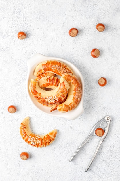 Hazelnut cookies with hazelnuts,top view