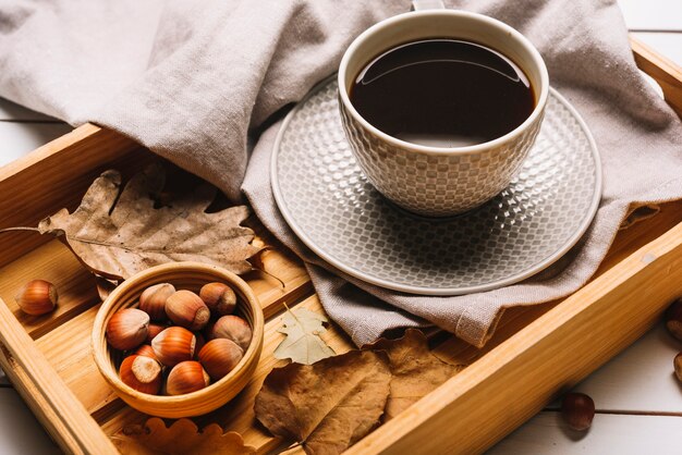 Hazelnuts and coffee for autumn breakfast