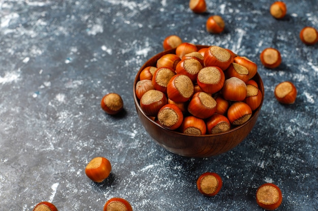 Hazelnuts on concrete