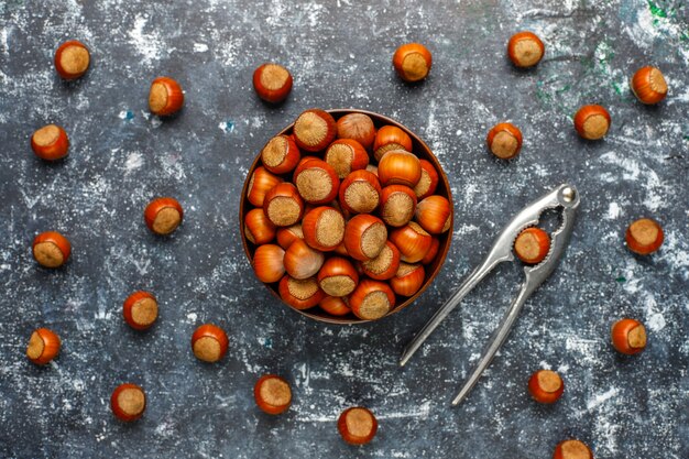 Hazelnuts on concrete