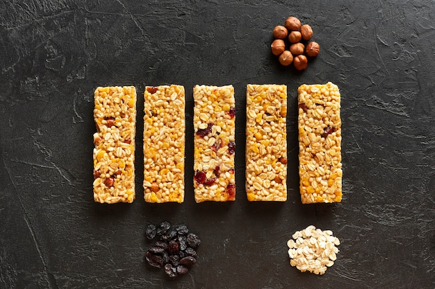 Hazelnuts and dried fruits snack bars
