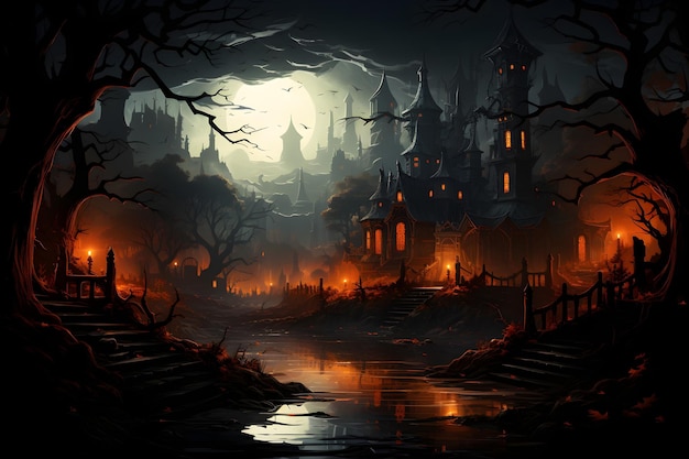 Foto gratuita banner del castello della luna del festival di halloween felice hd