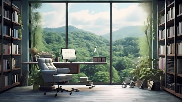 Free photo hd realistic home office with window view