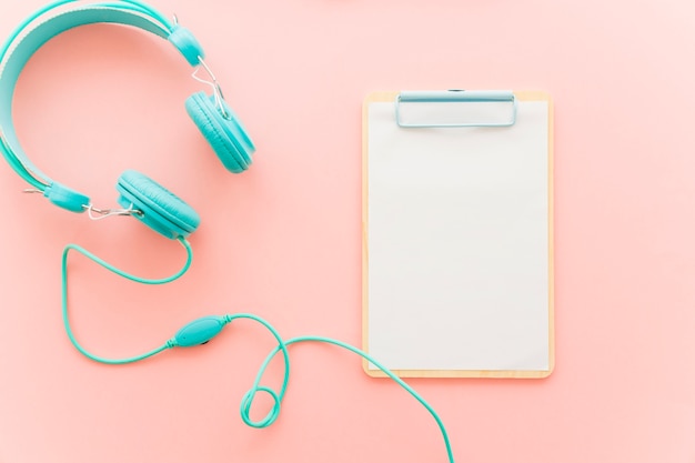 Headphones and clipboard