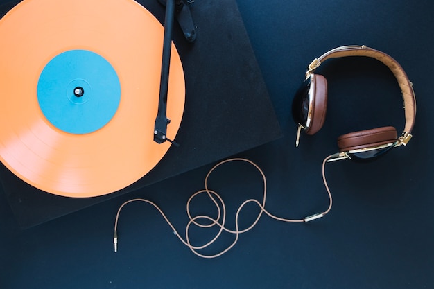 Headphones near record player