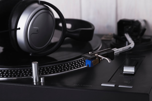 Headphones on record player
