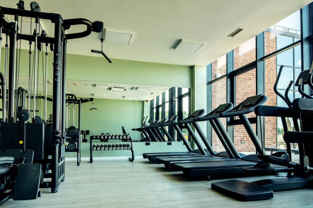 Health club without people with exercise equipment