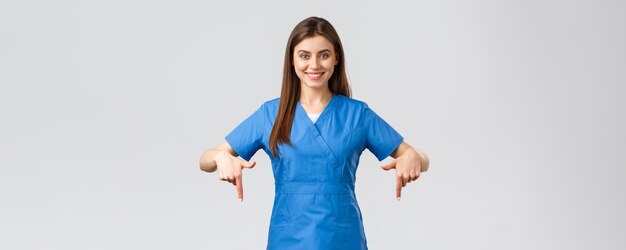 Healthcare workers prevent virus covid test screening medicine concept smiling confident nurse docto