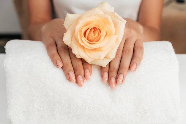 Healthy beautiful manicure and flowers