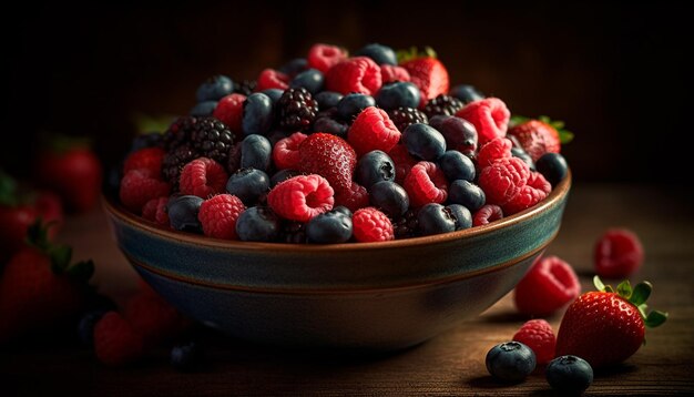 Healthy berry bowl raspberry blueberry strawberry granola generated by AI