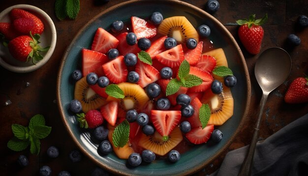 Healthy berry salad with yogurt and granola generative AI